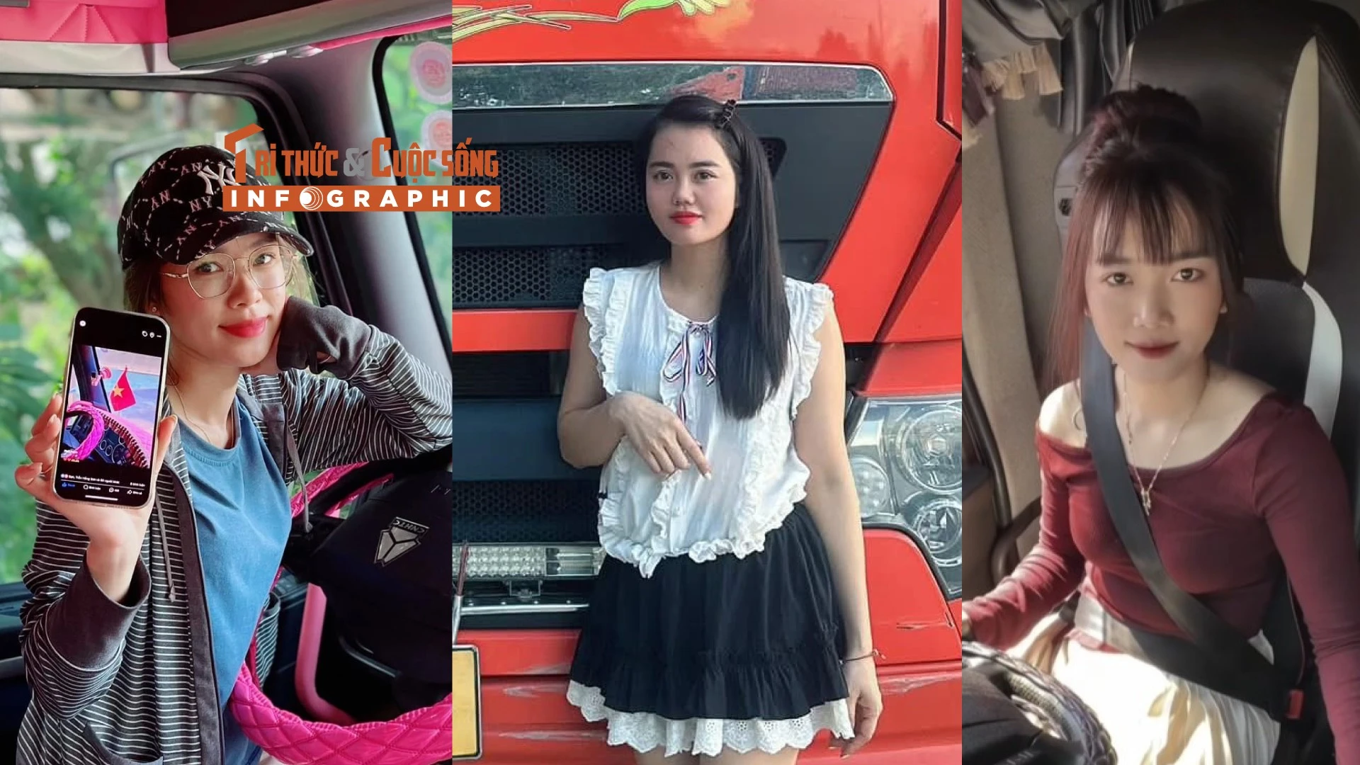 [INFOGRAPHIC] 3 nữ tài xế xinh đẹp chở hàng chục tấn hàng cứu trợ vùng lũ