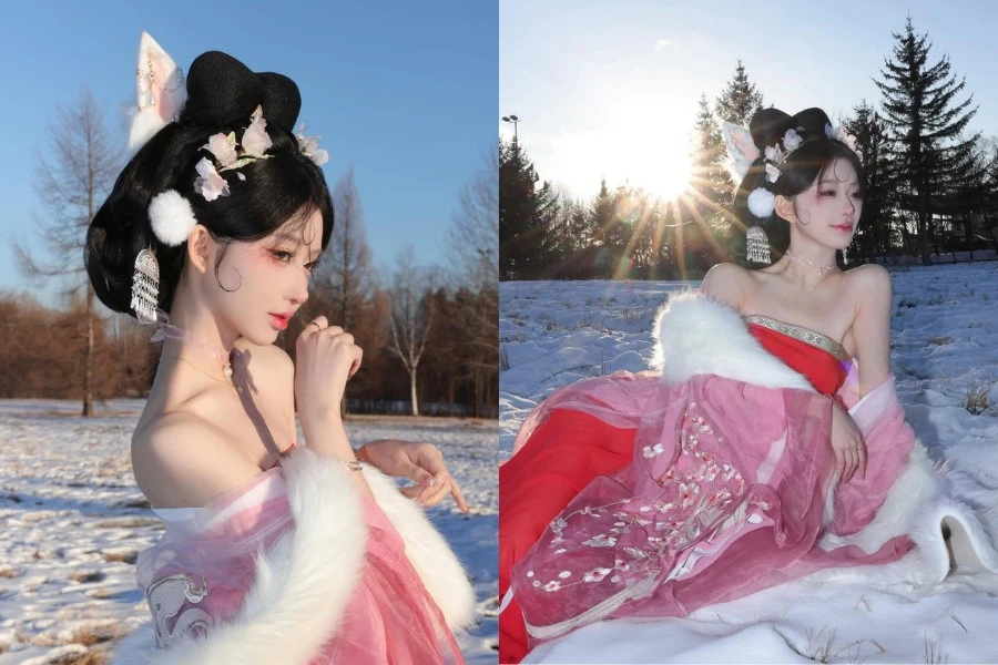 Gái xinh hóa thân nàng Tô Đát Kỷ thả dáng giữa trời tuyết