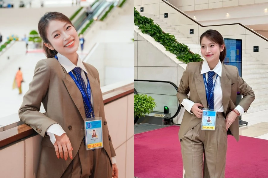 Khánh Vy xuất hiện đĩnh đạc tại Lễ mở ký Công ước Hà Nội