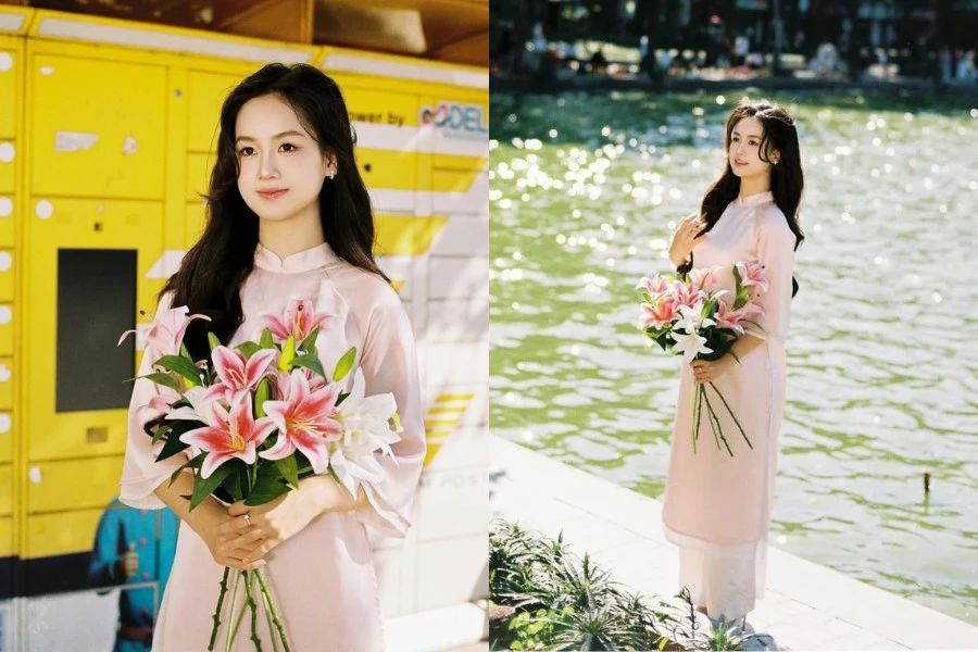 Thủ khoa toàn quốc khối A00 diện áo dài khoe vẻ ngọt ngào, trong trẻo