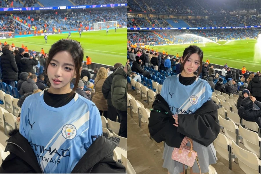 Danh tính fan girl Manchester City xinh đẹp 'chiếm spotlight' trên khán đài