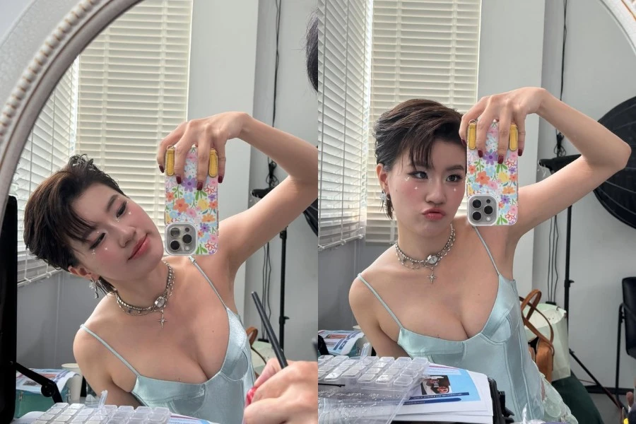 Rapper Pháo khiến fan 'đứng hình' với màn selfie khoe vòng 1 lấp ló