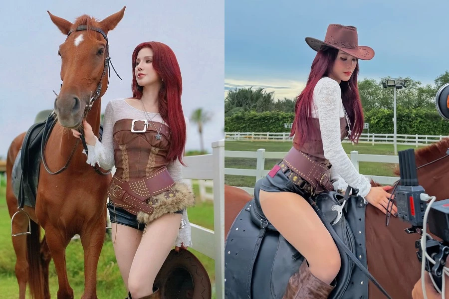 Diệp Lâm Anh hóa 'nữ cao bồi' đi cưỡi ngựa, khoe body nét căng tuổi U40