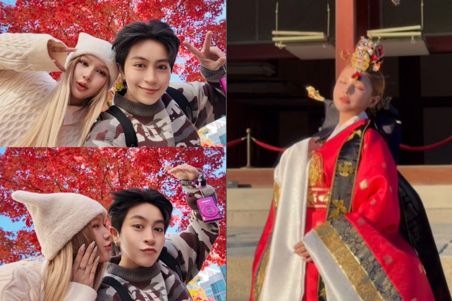 Xoài Non 'má kề môi' lãng mạn bên Gil Lê giữa mùa thu xứ Hàn 