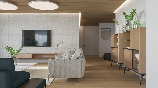 Các biến tấu của gỗ mang tới sự mềm mại cho toàn bộ căn phòng.