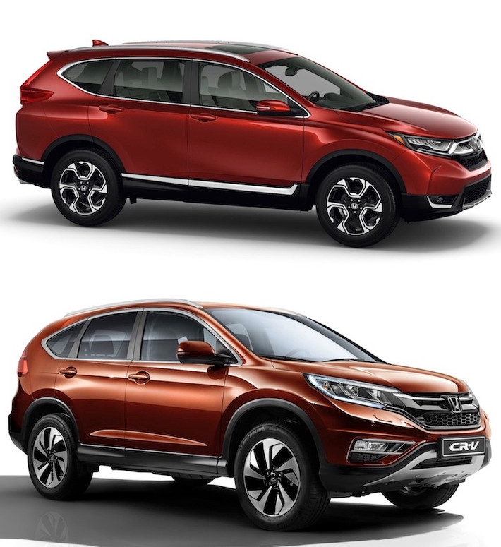 Một ví dụ đó là phần trước của xe hiện tại trông đã gọn gàng hơn; đèn sương mù được chuyển xuống dưới cản trước, trong khi các thanh ngang mạ chrome trên lưới tản nhiệt cũng đã được Honda sắp xếp lại. Khe hút gió bên dưới logo trước của xe được làm lớn hơn, trong khi đèn pha LED nối liền với lưới tản nhiệt khiến CR-V mới trông liền mạch hơn.