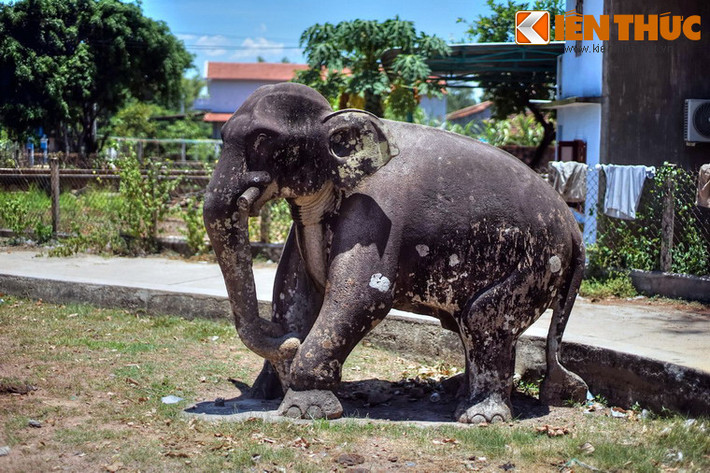 Hai bên lối vào thành cổ có cặp voi đá được đặt đối xứng, gồm một voi lớn và một voi nhỏ. Trong đó, voi lớn cao tới 2m, được coi là tượng voi lớn nhất từng được biết tới của điêu khắc Chăm.