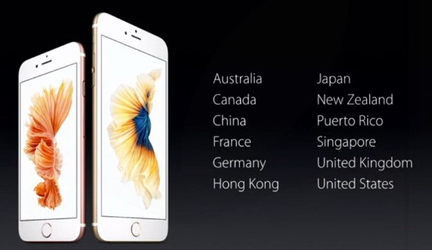 Các thị trường được mở bán iPhone 6S và iPhone 6S Plus đầu tiên là Australia, Canada, Trung Quốc, Pháp, Đức, Hồng Kông, Nhật Bản, New Zealand, Puerto Rico, Singapore, Anh, Mỹ.