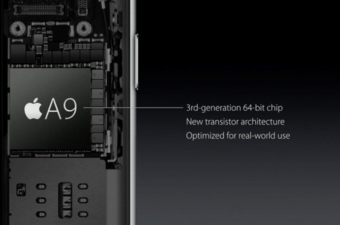 Vi xử lý của iPhone 6S cũng được nâng cấp so với iPhone 6, sử dụng loại A9 thay vì A8. Theo Apple, A9 có tốc độ xử lý mạnh hơn 70% so với A8, cùng với sức mạnh đồ hoạ mạnh hơn tới 90%.