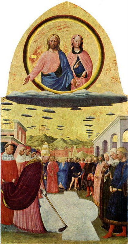 Bức tranh "Phép màu của tuyết" do họa sĩ Masolino Do Panicale (1383-1440) thực hiện mô tả Chúa Giêsu và Đức mẹ Maria xuất hiện trên những đám mây hình đĩa bay. Bức tranh đang treo tại nhà thờ Santa Maria Maggiore, Florence, Italia.