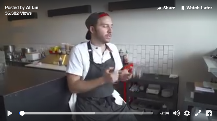 Người xuất hiện trong đoạn video dài chỉ hơn 2 phút này là Tyler Akin, đầu bếp và là chủ nhà hàng Stock tại Philadelphia (Mỹ). Nhà hàng này mới đây đã được tạp chí Bon Appetit giới thiệu là một trong xu hướng nhà hàng của năm 2016 và tại đây, phở là một trong những món chính.
