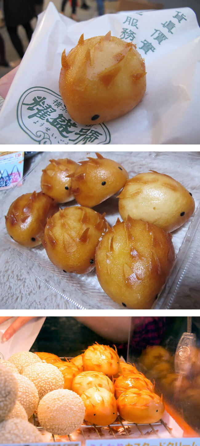 Bánh bao nhím trông như những chú nhím nhỏ xinh rúc đầu trong lồng.
