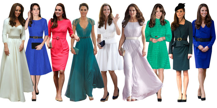 Nếu quan sát kỹ hơn sẽ thấy style tiêu biểu công nương Kate hay diện không chỉ là áo khoác có thắt lưng mà còn là chính những chiếc thắt lưng. Cô kết hợp thắt lưng với đủ loại trang phục từ váy sơ mi đến những bộ trang phục trang trọng hơn, thậm chí váy cưới cũng có thắt lưng.
