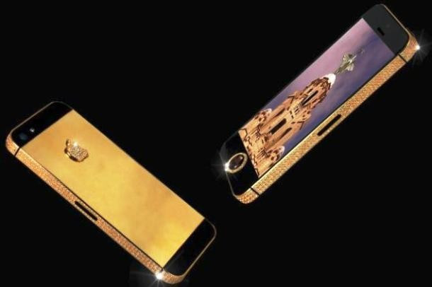 Iphone 5 phiên bản do nhà thiết kế người Anh chế tác cho giới thượng lưu với giá 16.764.000 có tính năng chỉ như chiếc iphone 5 thông thường, ngoại trừ phần vỏ bằng vàng và kim cương.