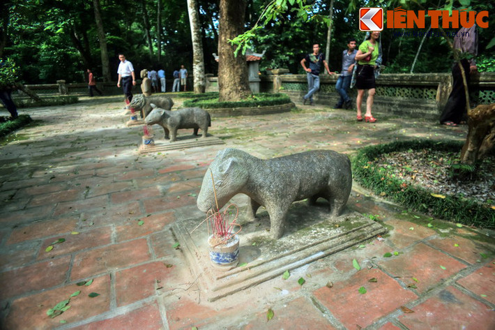 Phía trước của lăng, nằm đối xứng hai bên có tượng quan hầu và bốn đôi tượng giống đối nhau. Theo thứ tự tính từ mộ ra, bên trái là quan văn, bên phải là quan võ, đến tượng nghê, ngựa, tê giác và hổ.