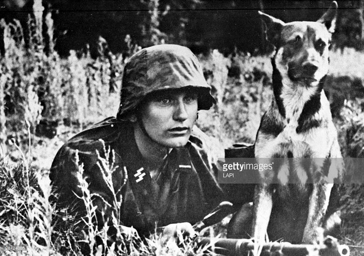 Một người lính thuộc lực lượng Waffen-SS của Đức Quốc xã và chú chó của mình trên mặt trận, 1943. Ảnh: Getty.