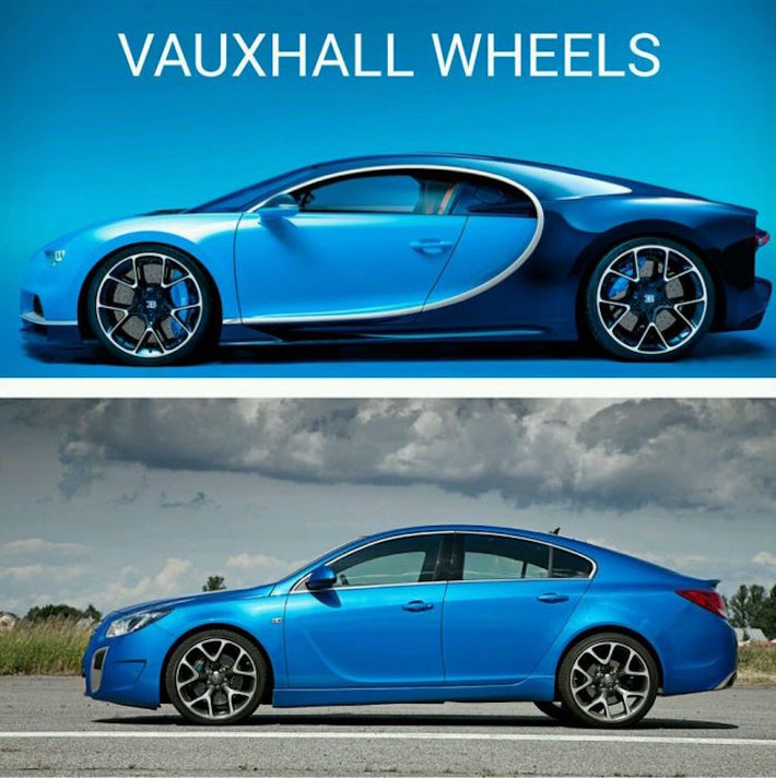 Dù không trực tiếp lấy mâm của chiếc Vauxhall Insignia VXR, nhưng bộ mâm của "tân vương tốc độ" Bugatti Chiron mới ra mắt lại có thiết kế gần như "nhái" hoàn toàn mẫu sedan thể thao từ Anh.
