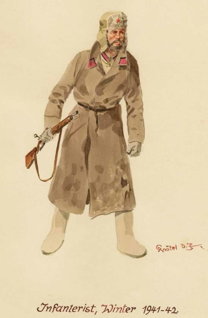 Chiến sĩ bộ binh trong trang phục mùa đông 1941 - 1942. Ảnh: Englishrussia.com