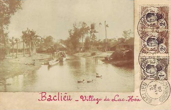Làng Lạc Hòa ở xã Vĩnh Châu, tỉnh Bạc Liêu năm 1908 (nay thuộc địa phận thị xã Vĩnh Châu, tỉnh Sóc Trăng). Ảnh tư liệu.