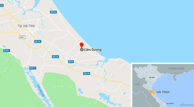 Ngoài ra, ông Phan Ngọc Dượng, Chủ tịch Hội cựu chiến binh và bà Chu Thị Hiền, Phó Chủ tịch Ủy ban Mặt trận Tổ quốc cũng sử dụng bằng tốt nghiệp THPT giả, rồi kê khai lý lịch, lập hồ sơ đi học lớp Trung cấp lý luận Chính trị, Đại học Luật. (Ảnh chụp Google maps xã Cẩm Dương, Hà Tĩnh)
