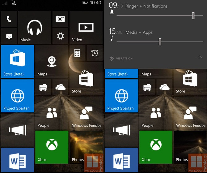 Giao diện Windows 10 Mobile cũng sẽ có sẵn chủ đề màu tối để hợp với các tile ứng dụng đầy màu sắc, Microsoft Edge hay Windows Store.
