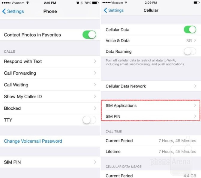 17. Quản lý SIM. Các tùy chọn SIM (ứng dụng SIM và số PIN của SIM) đã được chuyển sang mục Di động (Cellular). Đây là một thay đổi khá hợp lý, bởi người dùng sẽ thường xuyên bật/tắt kết nối di động. Cung cấp các tùy chọn SIM ngay từ màn hình này sẽ hợp lý hơn là "ẩn giấu" trong các tùy chọn về điện thoại ít được sử dụng như trước đây.