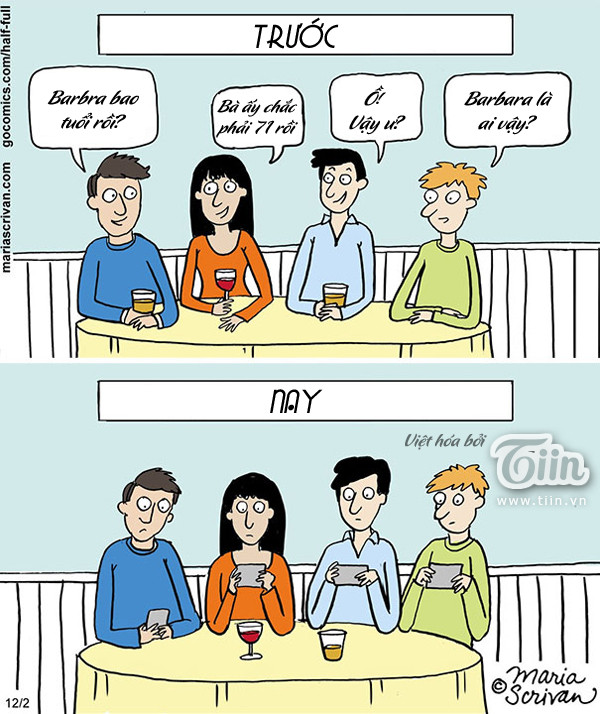 Nếu ngày trước, người ta dành thời gian nói chuyện với nhau, hỏi han chuyện gia đình, bạn bè, công việc, học hành, tình yêu thì ngày nay, hễ gặp nhau là lại dán mắt vào cái điện thoại di động.