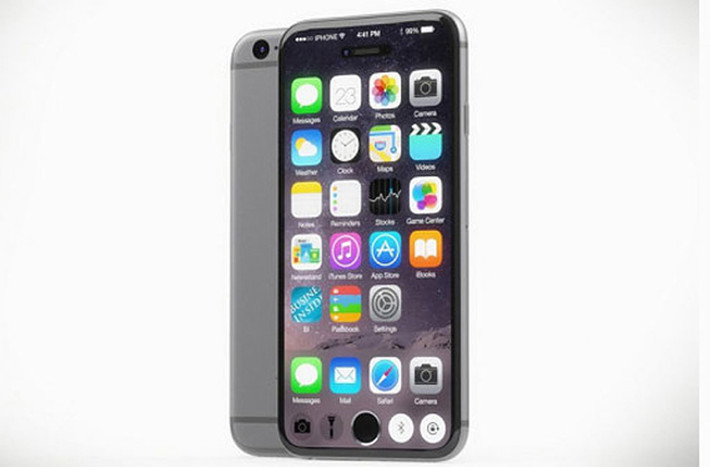 Một thiết kế khác cho thấy màn hình chiếm toàn bộ mặt trước của iPhone 7, nút Home vật lý sẽ được nhúng vào màn hình.