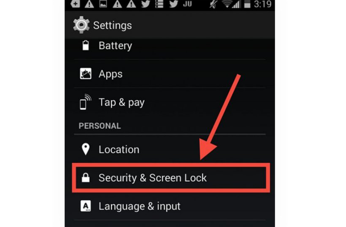 Google có một số công cụ được đưa vào trong điện thoại Android của bạn có thể giúp bạn tìm ra. Hoặc ít nhất, thì các công cụ này cũng giúp bạn xóa hết các dữ liệu và nội dung do đó bất kể ai lấy chiếc điện thoại của bạn cũng không thể tiến hành các phá hoại. Đầu tiên, vào cài đặt trong máy điện thoại của bạn. Từ đây, tìm phần "Security" (An ninh).
