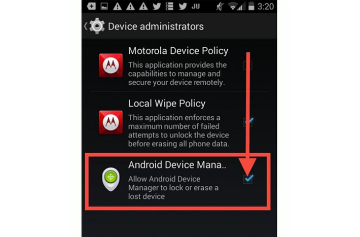 Chắc chắn là box “Quản lý thiết bị Android” được kiểm tra.