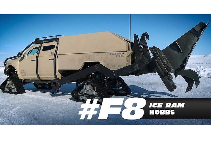 Luke Hobbs chiếc bán tải Dodge Ram "hàng thửa" phù hợp với vẻ "cơ bắp của anh. Không chỉ có lớp vỏ chống đạn, chiếc xe này còn có khung thép gia cường ở ngoài, thay bánh xích và có thể là thiết bị cào băng ở phía sau. Trong một cảnh ở đoạn cuối phim, anh đã nhoài người ra ngoài từ chiếc xe để dùng tay không đẩy một quả ngư lôi chệch hướng.