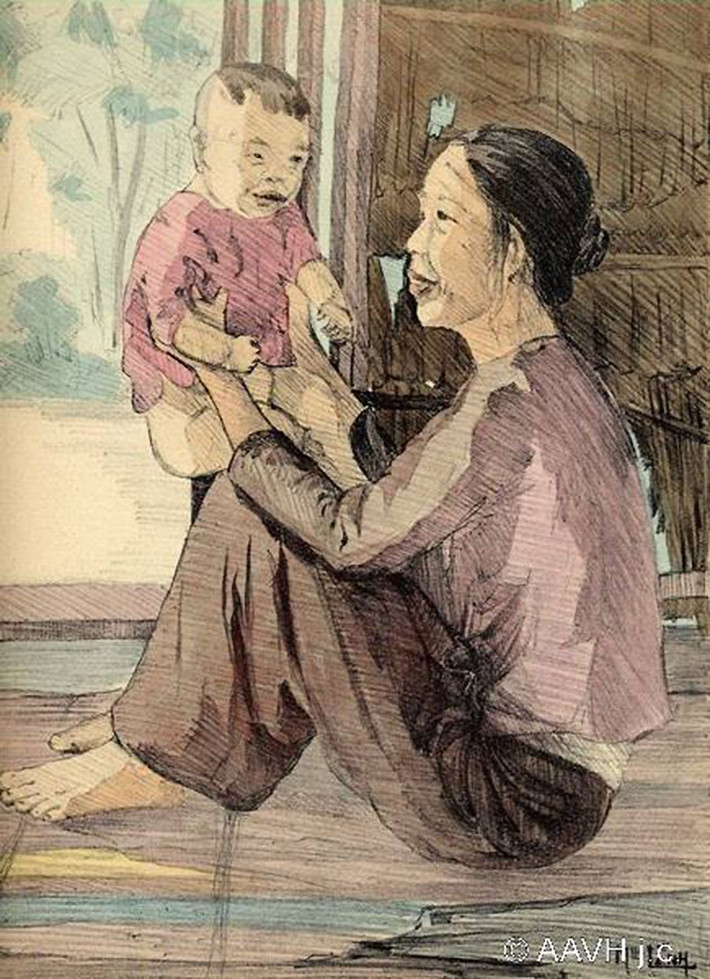 Người mẹ chơi đùa cùng đứa con.