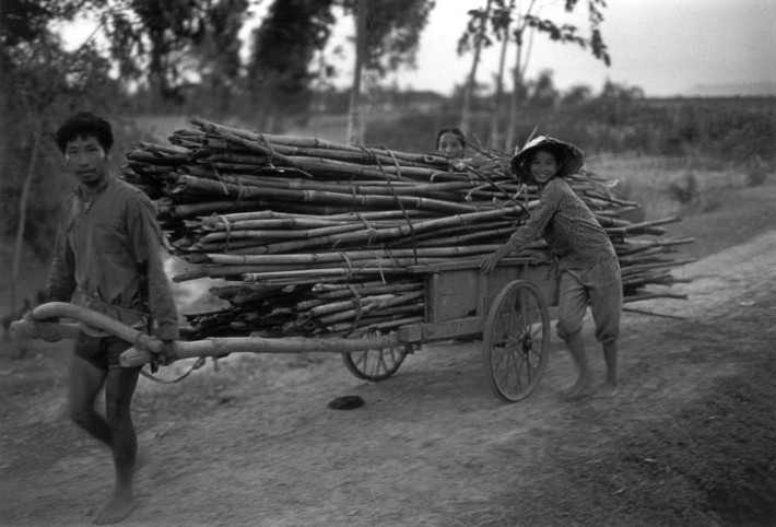 Người dân nông thôn kéo xe chở tre từ nơi khai thác về làng. Ảnh: Ferdinando Scianna/ Magnum Photos.