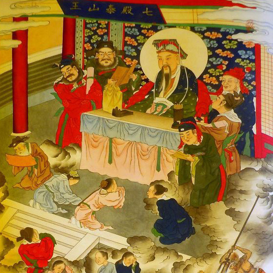 Thái Sơn Vương: Cai quản Thất điện. Dưới Thất điện là ngục Nhiệt Não, có 16 tiểu ngục dành cho kẻ đào mồ, trộm mả, lấy hài cốt để làm thuốc, rời bỏ người thân thích. Ảnh: Huaban.
