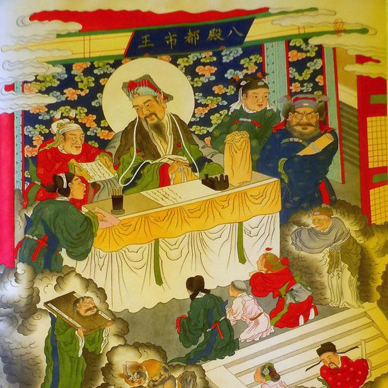 Đô Thị Vương: Cai quản Bát điện. Dưới Bát điện là địa ngục Đại Nhiệt Não, có 16 tiểu ngục với hình phạt tương tự ngục Nhiệt Não nhưng mức độ nặng hơn, dành cho những kẻ bất hiếu. Ảnh: Huaban.