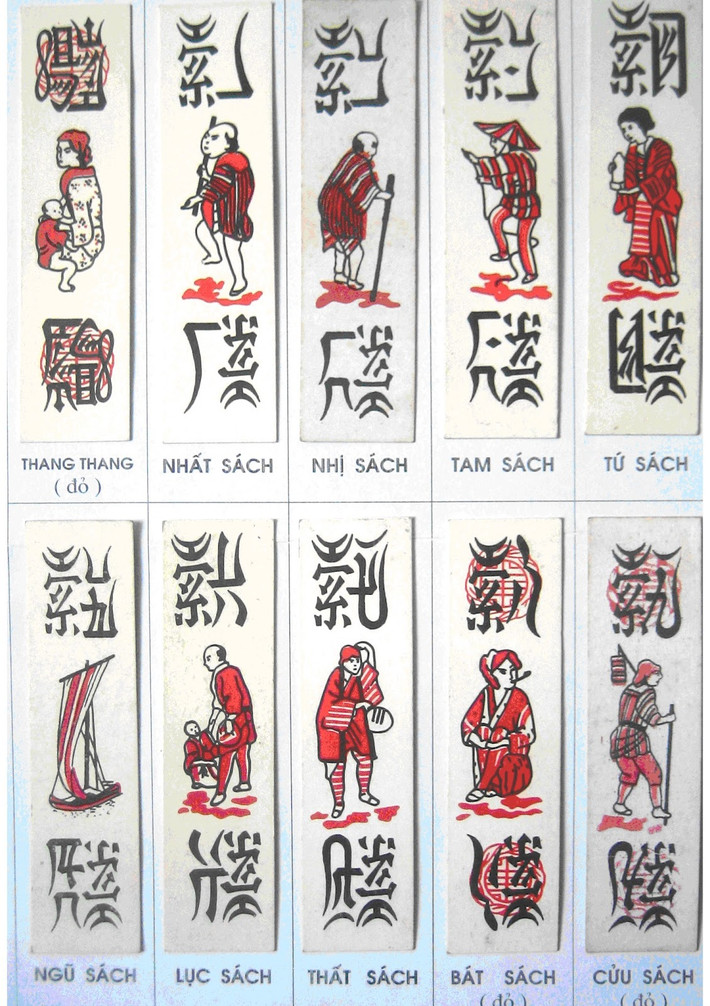 Cụ thể có 18 hình đàn ông, 4 hình phụ nữ và 4 hình trẻ em đều mặc kimono. Các hình khác là cá chép, trái đào, tòa thành, con thuyền cũng đậm chất văn hóa Nhật Bản.