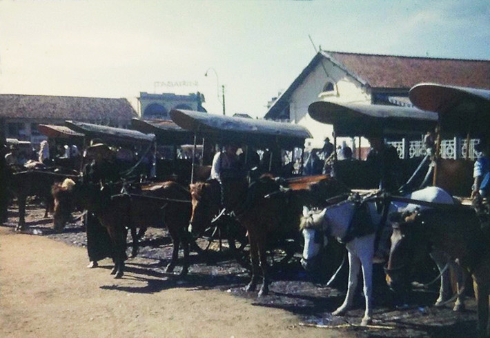 Bến xe ngựa cạnh chợ Bến Thành, Sài Gòn năm 1953. Ảnh: Manhhai Flickr.