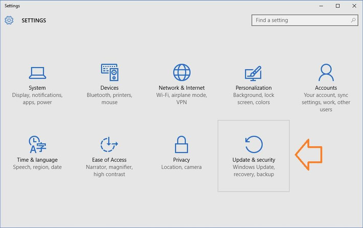 Tại cửa số Setting, bạn chọn mục Update & security.