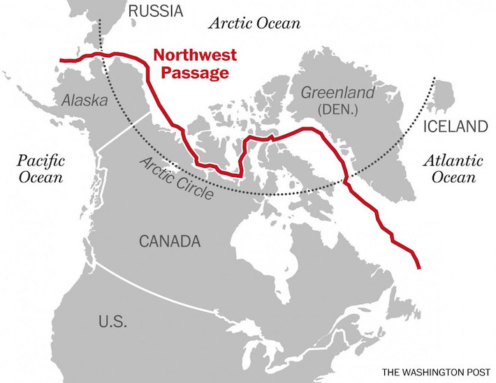 Hành lang Tây Bắc nối 3 đại dương. Đồ họa: Washington Post.