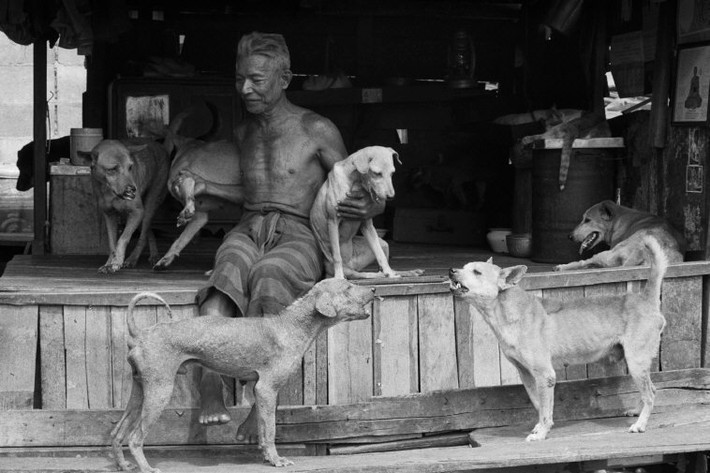 Ông lão và những chú chó trên con thuyền của mình. Ảnh: Hiroji Kubota/ Magnum Photos.
