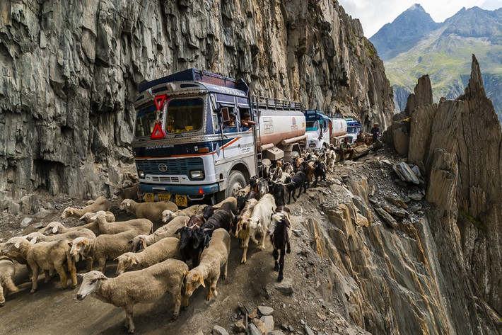 Zoji La, Ấn Độ: Con đường dài 9 mét nối hai tỉnh Ladakh và Kashmir. Con đường nguy hiểm nhất thế giới này nhỏ hẹp, nằm cheo leo giữa vách núi, thường xuyên được sử dụng cho việc vận tải và chăn nuôi gia súc.