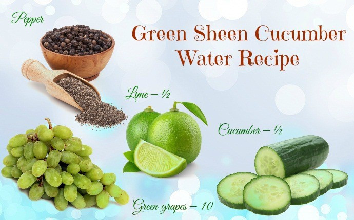Nước dưa chuột nho xanh: Thái lát dưa chuột, chanh, thái đôi quả nho rồi cho tất cả vào bình nước. Cho thêm một ít hạt tiêu xay. Đồ uống này rất tốt cho da vì nho có tác dụng chống mất nước và kiểm soát đường huyết.