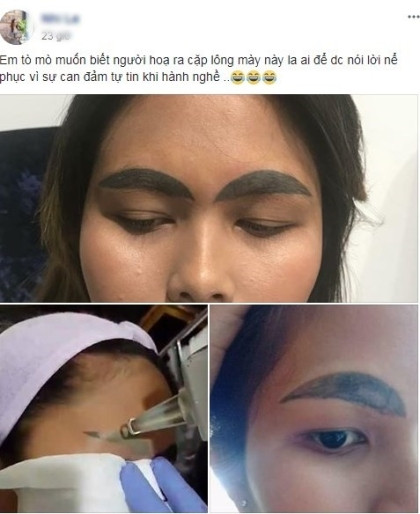 Xăm lông mày là một trong những hình thức làm đẹp được nhiều người sử dụng. Bức hình này từng khiến cộng đồng mạng 'dở khóc dở cười" khi chứng kiến cặp lông mày chuẩn hình "con đỉa".