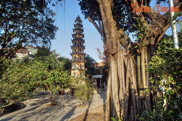 Các bảo tháp Phật giáo cổ xưa ở Việt Nam mang đặc điểm chung là có nhiều tầng, thu hẹp dần từ dưới lên trên và diềm mái đua ra ở các mặt. Đây cũng là nét đặc trưng của bảo tháp ở các nước Đông Á, gồm cả Trung Hoa, Nhật Bản, Triều Tiên. Ảnh: Tháp Diệu Quang ở chùa Liên Phái, Hà Nội.