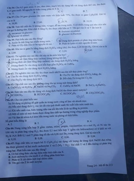 Đề thi môn Hóa học - mã đề 213 - trang 2.