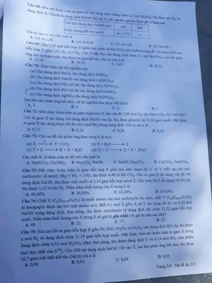 Đề thi môn Hóa học - mã đề 213 - trang 3.