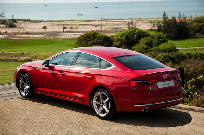 Nhìn thoáng qua, có vẻ "phom" của A5 Sportback mới không khác gì phiên bản cũ khi nhìn từ hai bên thân xe. Tuy nhiên trên thực tế, Audi đã dập đường nổi chạy dưới thân đậm hơn - nhấn mạnh tới hệ dẫn động quattrro và gắn cho chiếc xe một thanh nẹp trang trí nhỏ ở vị trí tiếp giáp giữa cửa sau với vè trước.