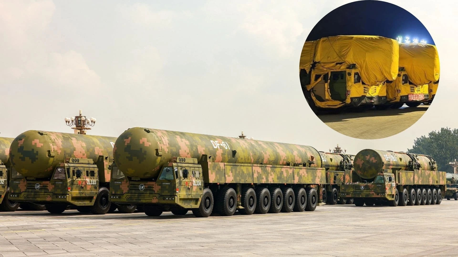 ICBM Trung Quốc hóa thân thành xe cẩu dân dụng di chuyển trên phố