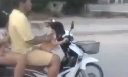 Bố để con gái nhỏ không nhìn đường, cầm lái xe máy