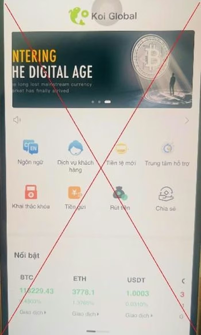 Người dân cần cẩn trọng khi tham gia đầu tư tiền ảo vào ứng dụng Koi Global. ao-1.png